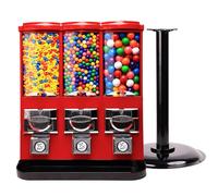 Vending Machine - Commercial Gumball and Candy Machine with Stand - Triple Vending Machine with Removable Canisters - Coin Operated Candy Dispenser and Gumball Machine - Vending Dispenser - Red