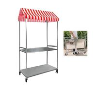 Vendor Stall Cart,Foldable 2-Tier Food Cart - Red Ice Cream Display Stand for Farmers Market & Craft Shows, Durable Metal Vendor Stall Kiosk, 120cm Length, Portable Booth Countertop
