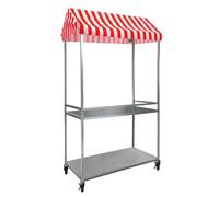 Vendor's Dessert Stall for Ice Cream/Toy, Rolling Vending Cart with Striped Canopy, Movable Stall Display Stand Food Cart on Wheels, for Market Foods, Events(Red,120cm/47.2in)