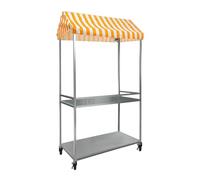 Vendor's Ice Cream Cart with Striped Canopy Movable Rolling Food Stall Display Stand on Wheels for Events & Markets 100cm/39.3in Toy & Dessert Vending Cart
