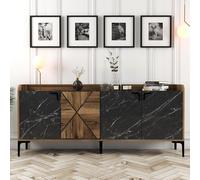 venedik wooden sideboard with 4 doors in walnut and black marble effect
