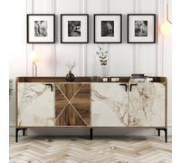 venedik wooden sideboard with 4 doors in walnut and white marble effect