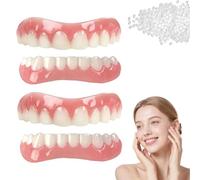 Veneers Dentures Fake Teeth Reusable Upper and Lower Jaw Dentures Soft Comfortable and Removable Temporary Denture for Men and Women with Poor Teeth One Size for Most People,A,2Pairs