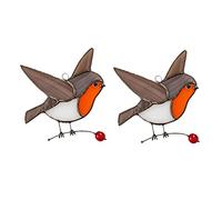 VENEKA 2 x Multicoloured Birds Hanging on Wire Acrylic High Coloured Suncatcher Panel Robin Scorticated