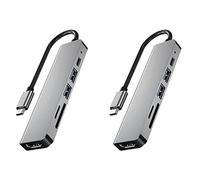 VENEKA 2X 6 in 1 USB Type C Hub Adapter with 4K 30Hz -Compatible Multiport Card Reader USB3.0 TF PD Video Multi Ports