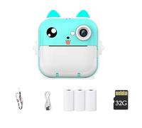 VENEKA Kids Photo Camera 2.4Inch IPS Screen Child Camera Instant Print Video Recording Take Pictures Birthday Gift Blue (A)