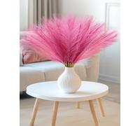 Veneloo 60pcs Faux Pampas Grass Decor, 17.7inch Hot Pink Short Artificial Pompous Grass Fluffy Fake Pompas Grass Branches Vase Filler Flower Arrangement for Home Wedding Centerpieces Decor, Rose Red