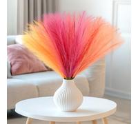 Veneloo 60pcs Faux Pampas Grass Pink Orange Fall Decor, 17.7inch Short Artificial Pompous Grass Fluffy Branches Vase Filler Fake Flower Arrangement for Home Wedding Boho Decor, Rose Apricot