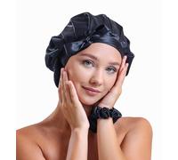 Vénera 100% Pure 22 Momme Mulberry Silk Sleep Bonnet for Women Hair with Adjustable Ribbons, Oeko-Tex Certified,1 Layer, Black, One Size