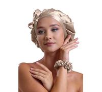 Vénera 100% Pure 22 Momme Mulberry Silk Sleep Bonnet for Women Hair with Adjustable Ribbons, Oeko-Tex Certified,1 Layer, Caramel, One Size