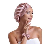 Vénera 100% Pure 22 Momme Mulberry Silk Sleep Bonnet for Women Hair with Adjustable Ribbons, Oeko-Tex Certified,1 Layer, Pink, One Size