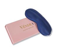 VÉNERA Silk 100% Pure Mulberry 22 Momme Silk Sleep Mask- Comfortable Silk Sleeping Mask with Silk Wrapping Strap - Pure Silk Filler and Internal Liner (Navy Blue)
