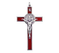 Venerare Large 4.75 Inch Saint Benedict Pectoral Cross with Colored Enamel (Red Traditional) Handmade in Italy