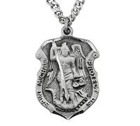 Venerare Saint Michael Medal | Sturdy Silver-Tone Chain | Shield Shape | Patron Saint of Police, Soldiers, and Grocery Workers | Includes Beautiful Prayer Card | Made in Italy