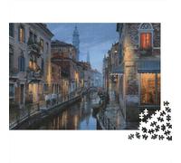Venetian Canal Jigsaw Puzzle 1000 Pieces Recyclable Night Lights Senior Puzzles Educational Game Decompression Ideal for Family And Friends Birthdays 52x38cm/1000pcs