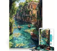Venetian Canal with Gondolas 1000 Pieces Puzzles for Teenagers Mind Boost Fun High Accuracy Cutting Craft Calming Mental Break Activity (50x75cm)