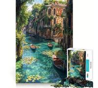 Venetian Canal with Gondolas Adult Jigsaw Puzzles1000 Pieces Brain Game Gift High Precision Die Cut Relaxing Indoor Group Activity (38x52cm)