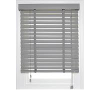 Venetian Faux Wood Blind wooden Venetian Blinds With Tape Ladder 50mm Slats TRIMMABLE Fauxwood Grey with Contrast Tape Living Room Garden House Kitchen Blinds (120cm x 150cm)