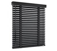 Venetian Faux Wood Blind Woodgrain Effect With TAPE Ladder 50mm Slats Trimmable Fauxwood Easy Fit Blinds for Home Kitchen Garage Campervan Caravan Light Control Black (75w x 150L cm)