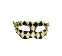 Venetian Harlequin Mask - Black & White with Gold Details - Handmade from Paper Mache - Carnival, Masquerade Ball & Party