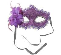 Venetian Lace Face Mask Purple with Crystal Rhinestones for Halloween | Lily Flower Shape, Adjustable Tie Band, Elegant Venetian Style for Masquerade, Theater Performers and Cosplay