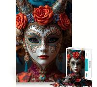Venetian Mask with Floral Crown Jigsaw 1000 Pieces for Teenagers Mental Boost Game Firm Fit Secure Assembly Family Fun Night Activity (38x52cm)