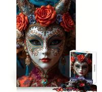 Venetian Mask with Floral Crown Jigsaw Puzzle for Teenagers 1000 Pieces Thought Training Soft Distraction Uniform Cut Holiday Present (38x26cm)