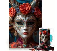 Venetian Mask with Floral Crown Jigsaw Puzzles for Adults 1000 Mind Boost Game Uniform Size Precise Pieces Travel-friendly Brain Game Gift (38x26cm)