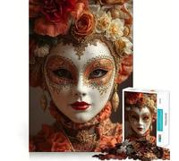 Venetian Mask with Floral Headdress 1000 Piece Jigsaws for Adults Brain Recall Game Tight Interlock No Gaps Calming Mental Break Activity (38x52cm)