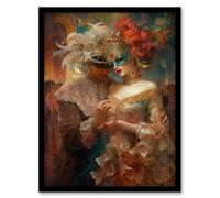 Venetian Masked Ball Romantic Painting Artwork Framed Wall Art Print A4 Artery8 Black A4