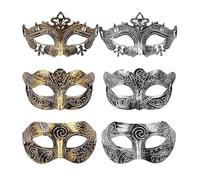 Venetian Mens Masquerade Ball Masks Face Mask for Party, Fancy Dress Ball, Masked Ball, Halloween 6 PCS(Silver,Gold),Gold masquerade mask