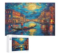 Venetian Night Scene 1000 Piece Jigsaw Puzzles Adults Kids Colored Buildings Jigsaws Family Board Game Night Add-On Whimsical Colourful Design Home Decor 1000 PCS