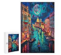 Venetian Night Scene 1000Pc Jigsaw Puzzles Adults Children Colored Buildings Jigsaws Post-Retirement Leisure Challenging Puzzle Great Gift Seniors Stress Reliever 1000 PCS