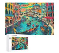 Venetian Night Scene 1000Pc Jigsaw Puzzles Adults Kids Colored Buildings Jigsaws Weekend Craft Activity Parent-Child Bonding Vibrant Design Perfect Festival Gift 1000 PCS