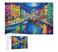Venetian Night Scene 1000Pc Jigsaw Puzzles All Ages Colored Buildings Jigsaws Neighborhood Get-Together Family Game Whimsical Design 1000 PCS