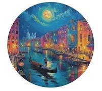 Venetian Night Scene 195 Piece Circular Jigsaw Puzzle Night View Town Animal Shape All Ages Suitable Stress Relief Puzzle Educational Learning Through Play Home Decor 195 PCS