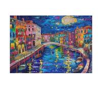 Venetian Night Scene 300 Piece Complete Jigsaw Puzzle Set Colored Buildings Teens Beginners Educational Challenge Puzzle Fans Group Play Anniversary Quality Material 300 PCS