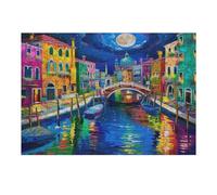 Venetian Night Scene 300 Pieces Jigsaw Puzzles Colored Buildings For Men Educational Decompression Adults Anxiety Memory Care Mothers Valentines Gift Eco Friendly Material 300 PCS