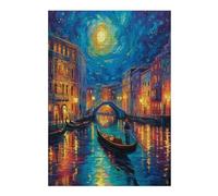 Venetian Night Scene 300 Pieces Set Classic Jigsaw Puzzle Night View Town Couple Puzzle Partners Logic Skill Wall Decor Easter New Year Gift Eco-friendly Recycled Cardboard 300 PCS