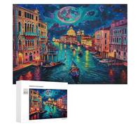 Venetian Night Scene 300Pc Jigsaw Puzzles Adults Children Colored Buildings Jigsaws Post-Exam Relaxation Challenging Design Great Gift Students Stress Reliever 300 PCS