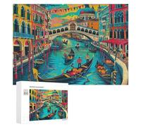 Venetian Night Scene 300Pc Jigsaw Puzzles Adults Kids Colored Buildings Jigsaws Puzzle Lover Must-Have Family Activity Colourful Design Ideal Birthday Present 300 PCS
