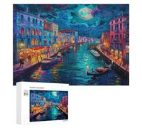 Venetian Night Scene 300Pc Jigsaw Puzzles Adults Kids Colored Buildings Jigsaws Puzzle Lover Must-Have Family Activity Colourful Design Ideal Birthday Present 300 PCS