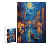 Venetian Night Scene 300Pc Jigsaw Puzzles Suitable Adults Kids Colored Buildings Jigsaws Essential Parent Child Activity Family Game Vibrant Ideal Holiday Gift300 PCS