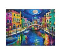 Venetian Night Scene 500 Piece Jigsaw Puzzle for Adults Colored Buildings Jigsaw Essential Parent Activity Family Game Vibrant Fun Ideal 500 PCS