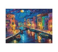 Venetian Night Scene 500 Piece Jigsaw Puzzle for Adults Teens Night View Town Music Room Decor Creative Outlet Whimsical Artwork for Musicians 500 PCS