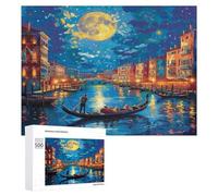 Venetian Night Scene 500 Piece Jigsaw Puzzles Adults Kids Colored Buildings Jigsaws After-School Activity Kids Stress Buster Adults Whimsical Gift Home Decor 500 PCS
