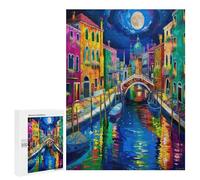 Venetian Night Scene 500 Piece Jigsaw Puzzles Adults Kids Colored Buildings Jigsaws Post-Work Relaxation Tool Challenging Friends Family Decor 500 PCS