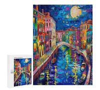Venetian Night Scene 500Pc Jigsaw Puzzles Adults Kids Colored Buildings Jigsaws Home Bar Decor Stress Relief Game Whimsical Design Perfect Present 500 PCS