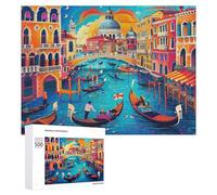 Venetian Night Scene 500Pc Jigsaw Puzzles Suitable All Ages Colored Buildings Jigsaws Thoughtful Housewarming Gift Family Game Night Vibrant Design Stress Reliever 500 PCS