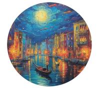 Venetian Night Scene 68 Piece Circular Puzzle Night View Town Animal Shape Durable Large Puzzle Stress Relief Home Decor Creative Challenge Educational Challenging 68 PCS